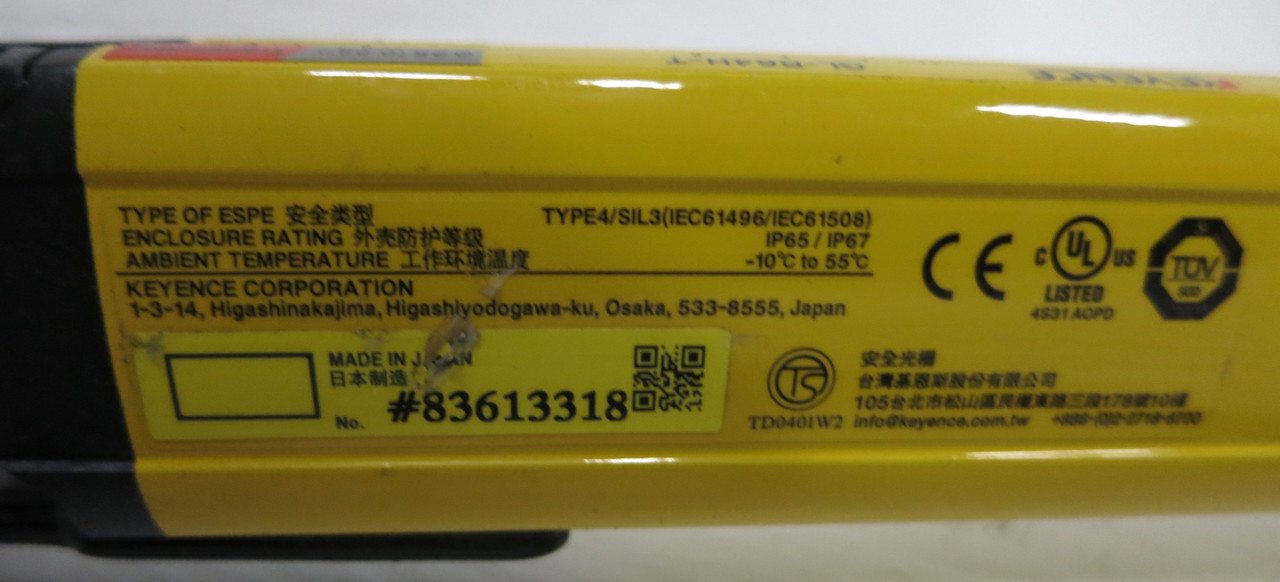 Keyence GL-R64H-T Type4 Transmitter GL-RPT10PM-T 51" Light Curtain GLR64HT (GA0803-1)