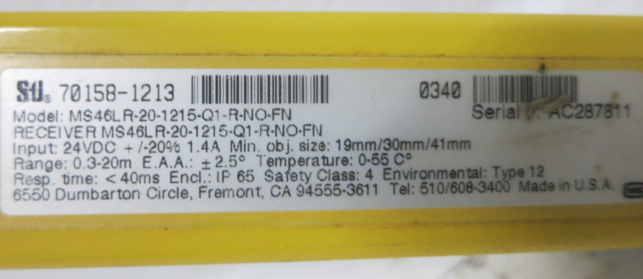 STi MS46LR-20-1215-Q1-R-NO-FN Receiver 70158-1213 52" Light Curtain 4600 Series (GA0806-1)