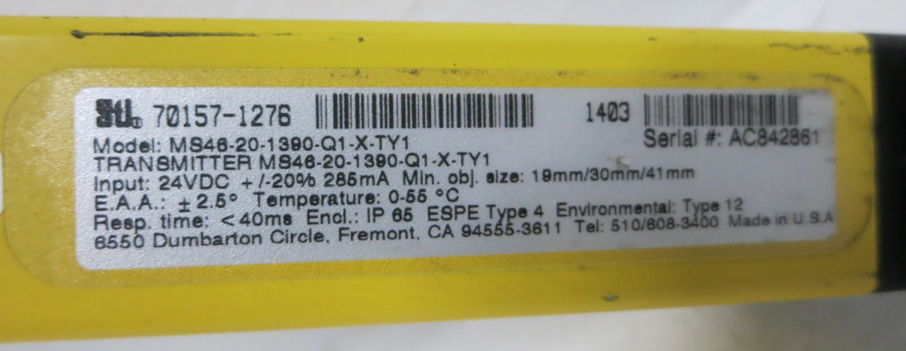 STi MS46-20-1390-Q1-X-TY1 Transmitter 70157-1276 57" Light Curtain 4600 Series (GA0808-1)