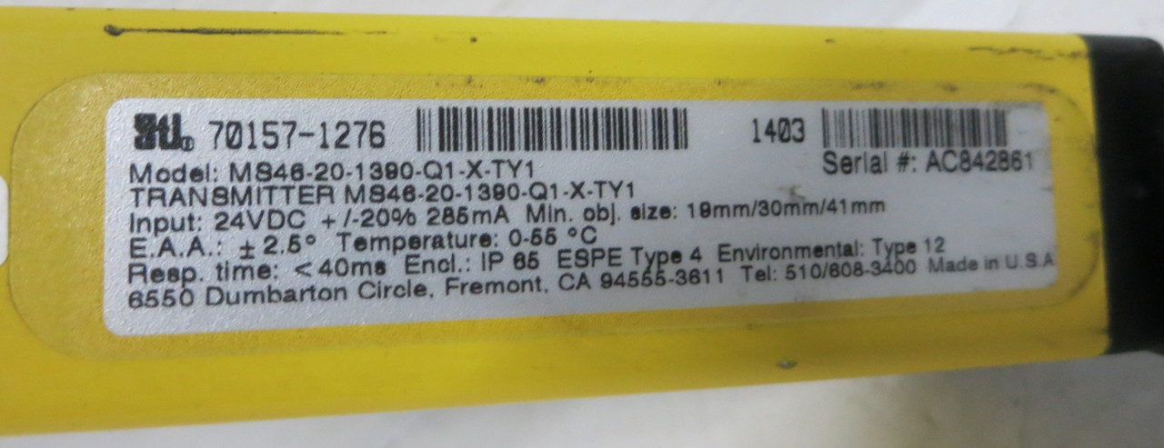 STi MS46-20-1390-Q1-X-TY1 Transmitter 70157-1276 57" Light Curtain 4600 Series (GA0808-1)