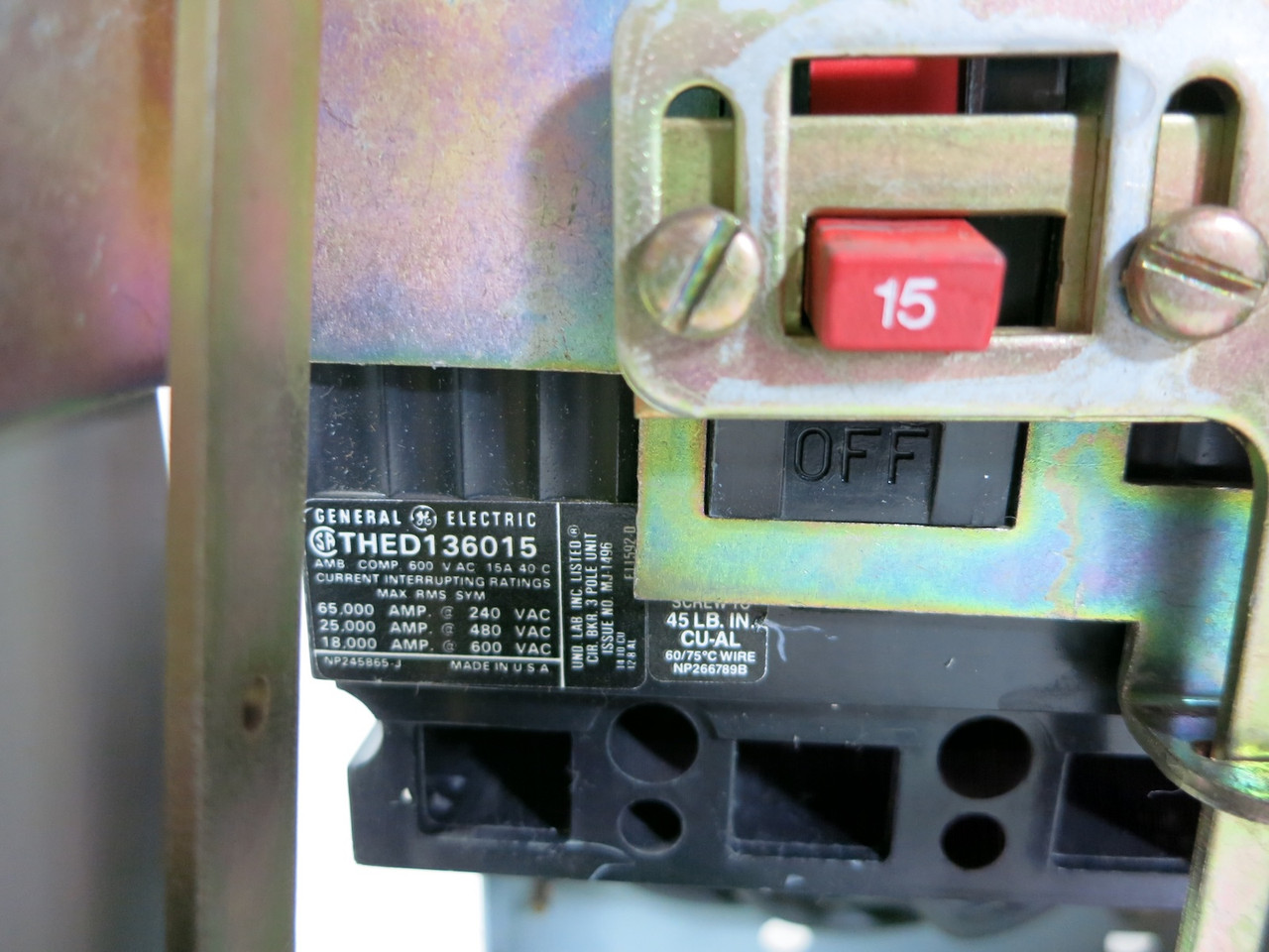 GE 8000 15A Breaker Size 1 Reversing Starter 18" MCC Bucket 15 Amp THED CR309 (DW3875-1)