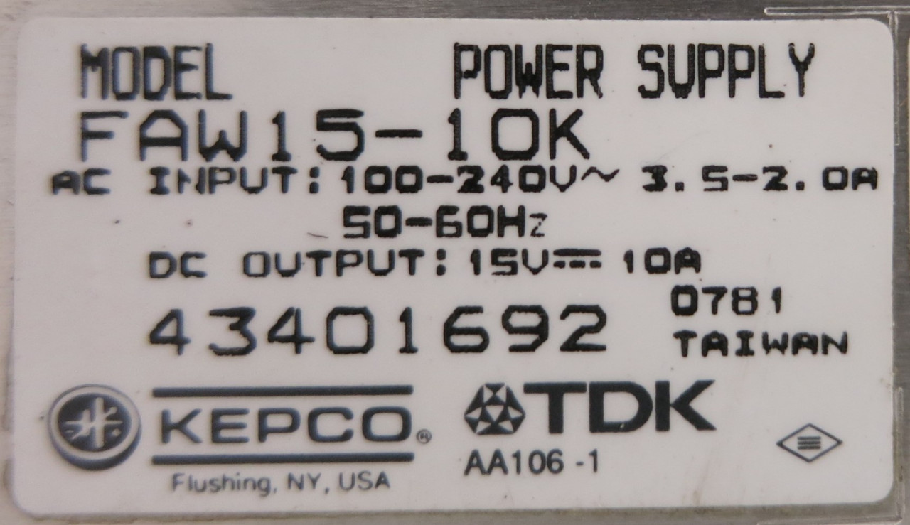 Kepco FAW15-10K 100-240V 2.0A Power Supply 43401692 TDK (GA0828-1)