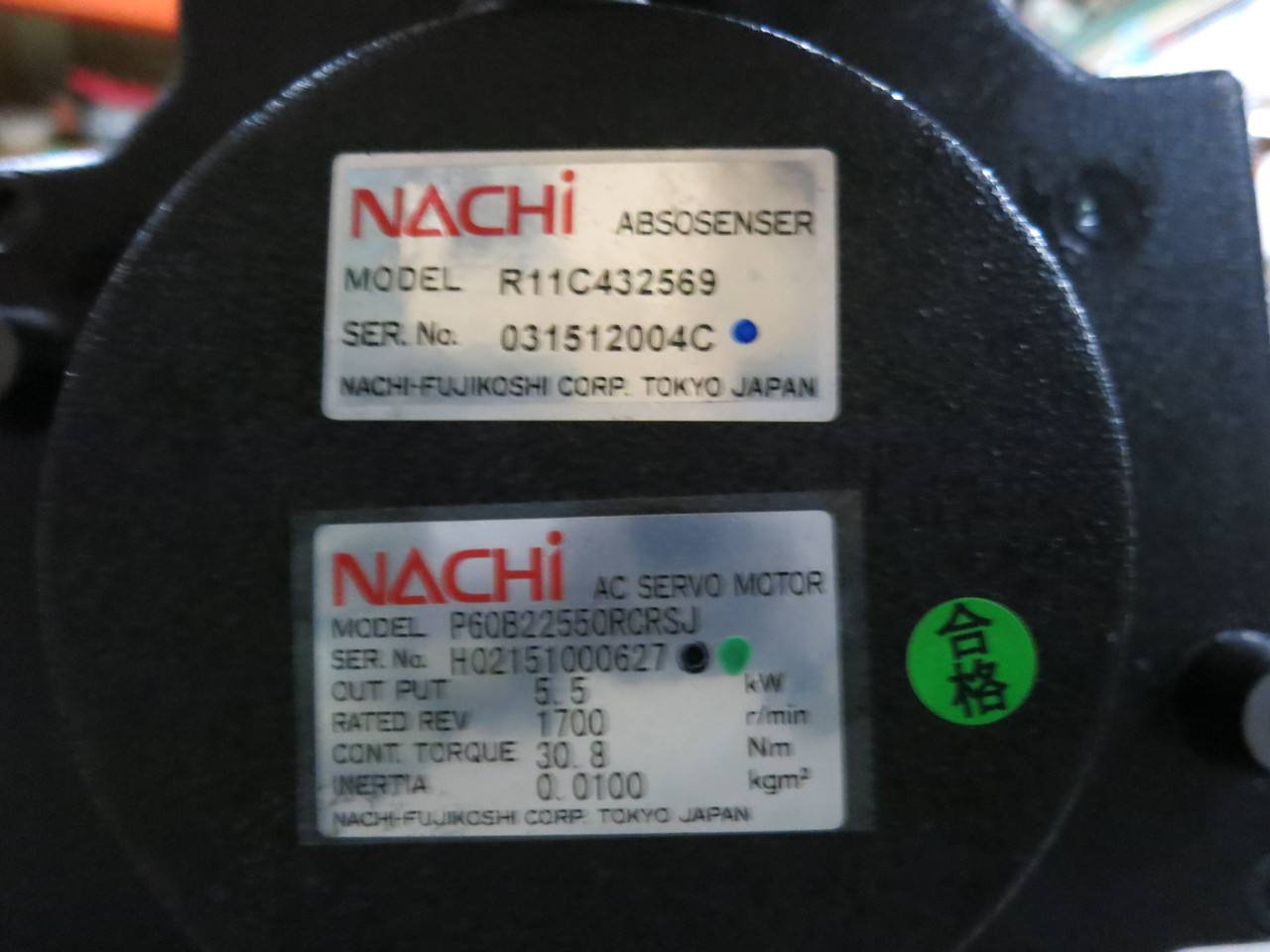 Sanyo Denki P60B22550RCRSJ Nachi AC Servo Motor 5.5 kW R11C432569 Absosenser (DW3924-2)