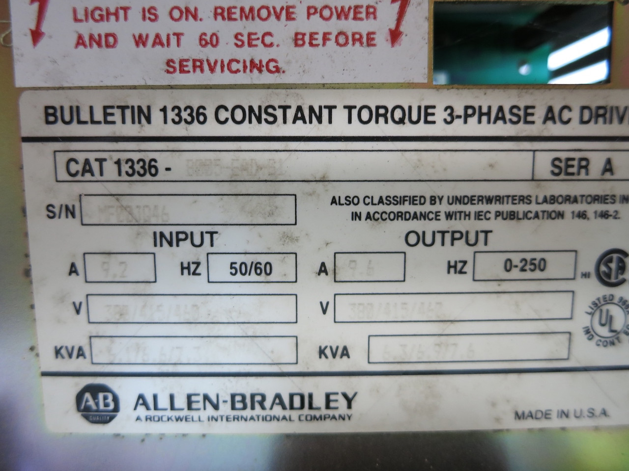 Allen Bradley 1336-B005-EAD-S1 5 HP 1336 AC VS Drive AB 5HP 460V 9.6A (DW3999-2)