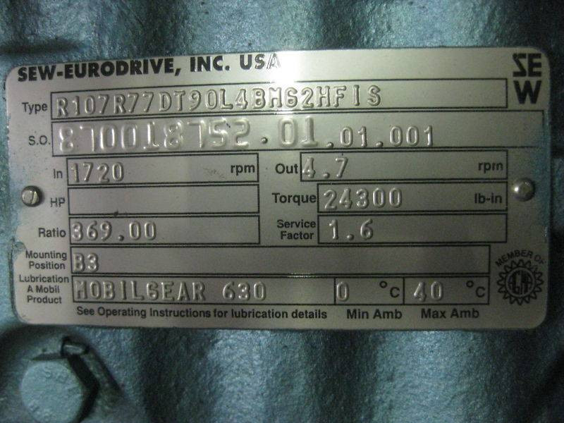Sew Eurodrive R107R77D 2 HP Ratio:369 Gear Reducer NEW (EBI3646-1)