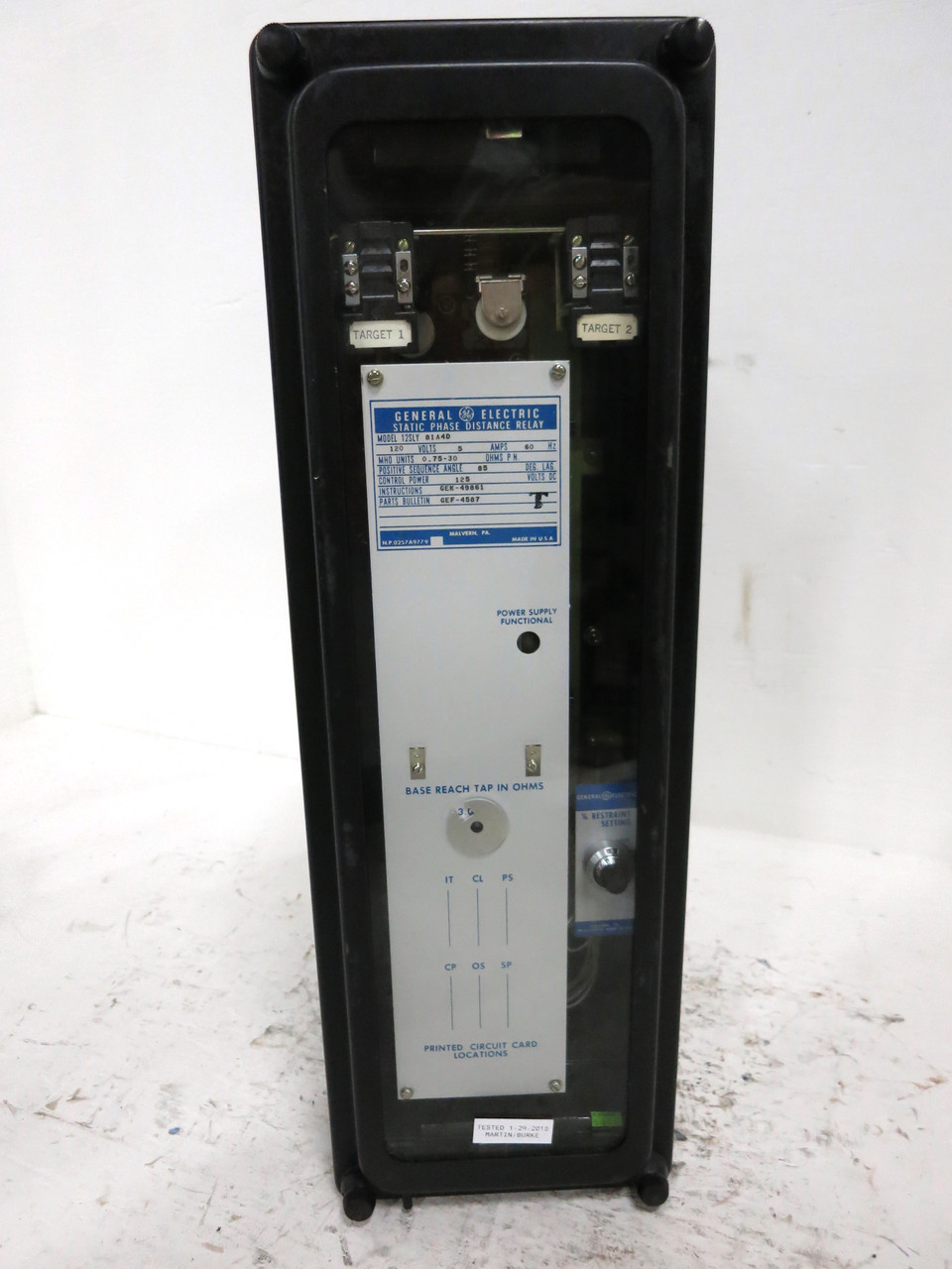 GE 12SLY81A4D Static Phase Distance Relay 120V 5A MHO Units 0.75-30 Ohms (DW4095-1)