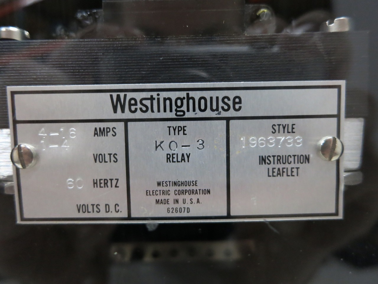 Westinghouse 1963733 Type K0-3 Relay KO-3 K03 KO3 (DW4117-1)