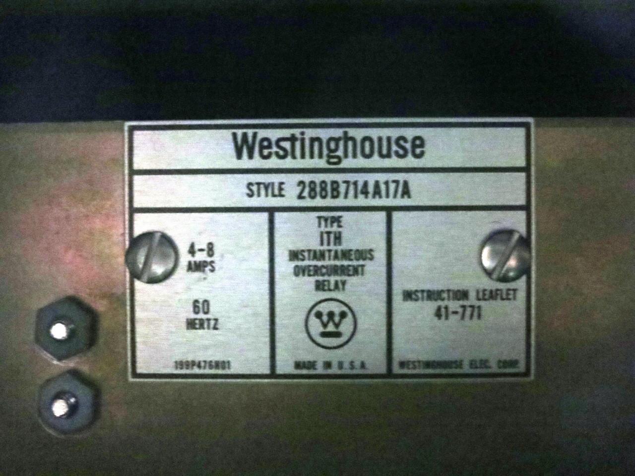 Westinghouse 288B714A17A Type ITH Instantaneous Overcurrent Relay 4-8A (DW4116-1)