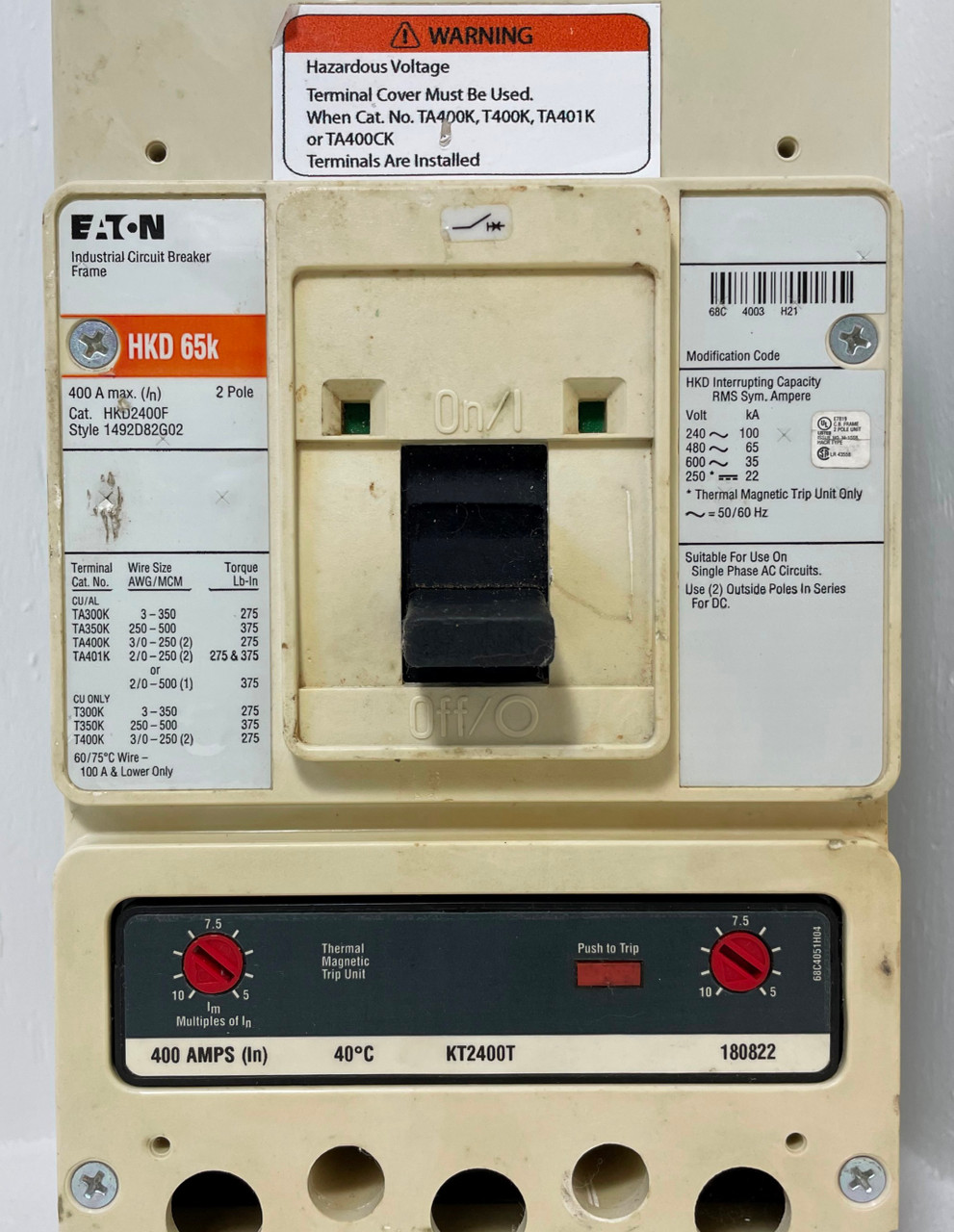 Eaton HKD2400F 400A Circuit Breaker Red 2 Pole w/ 400 Amp Trip 2P Cutler Hammer (EM4339-5)