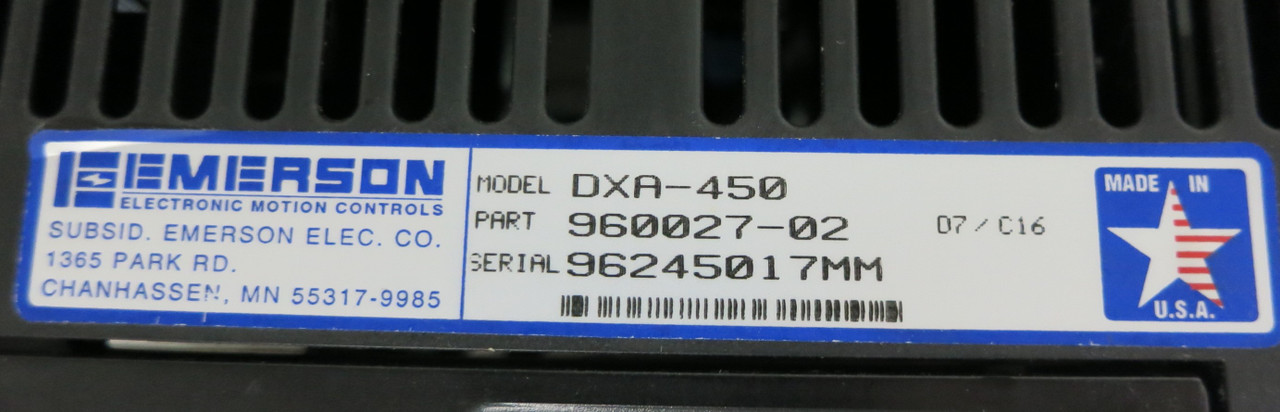 Emerson DXA-450 Positioning Drive Motion Program Control 960027-02 PCM-1 (GA0912-1)