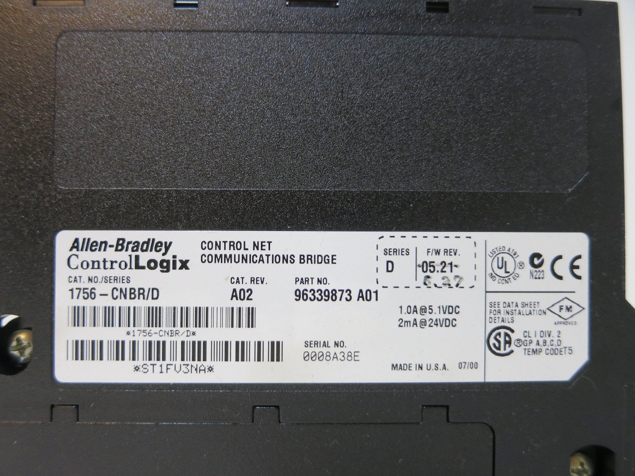 Allen Bradley 1756-CNBR Ser D Rev A02 FW 5.27 Control Net Communications Bridge (GA0953-2)