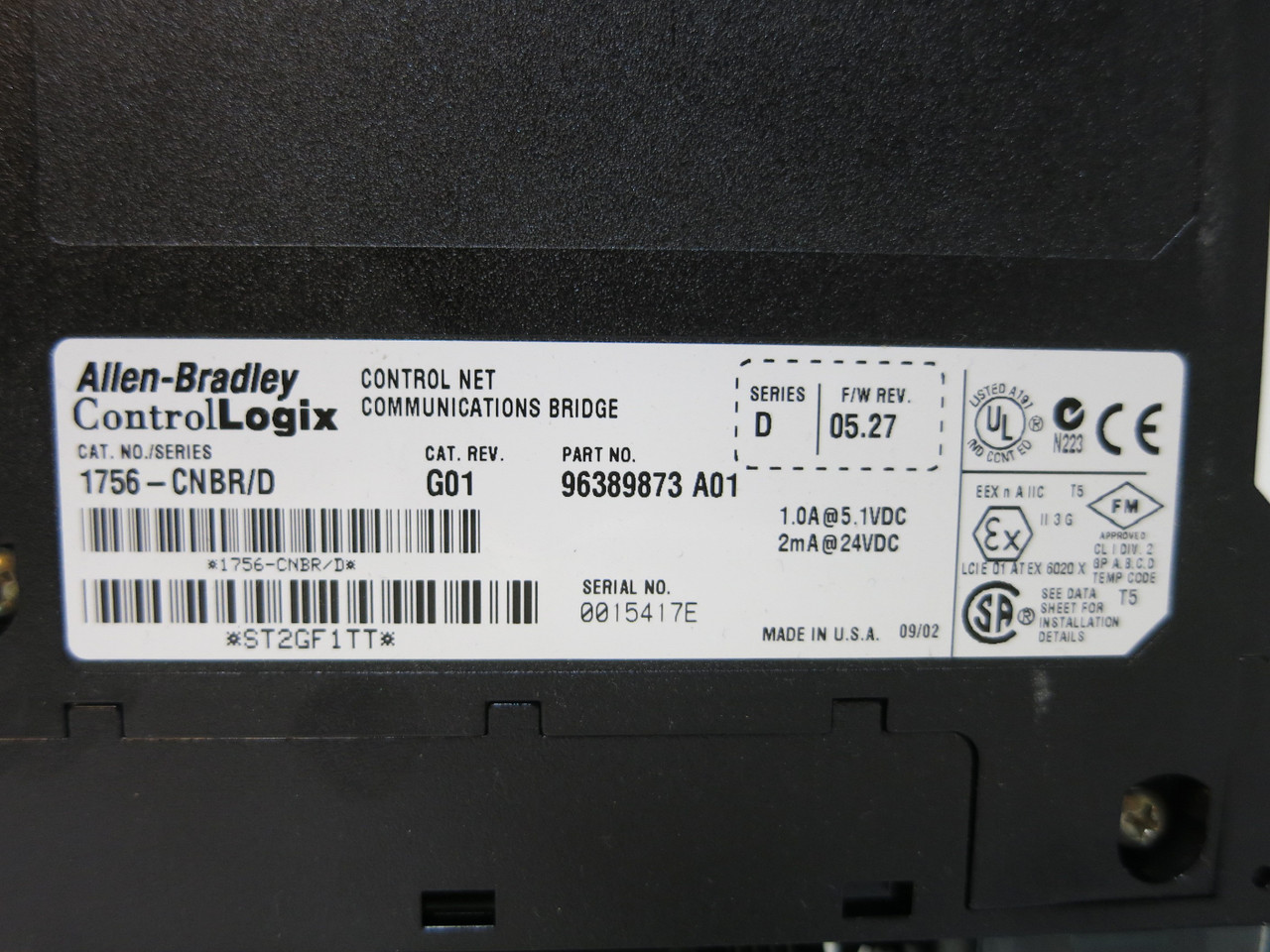Allen Bradley 1756-CNBR Ser D Rev G01 FW 5.27 Control Net Communications Bridge (GA0954-8)