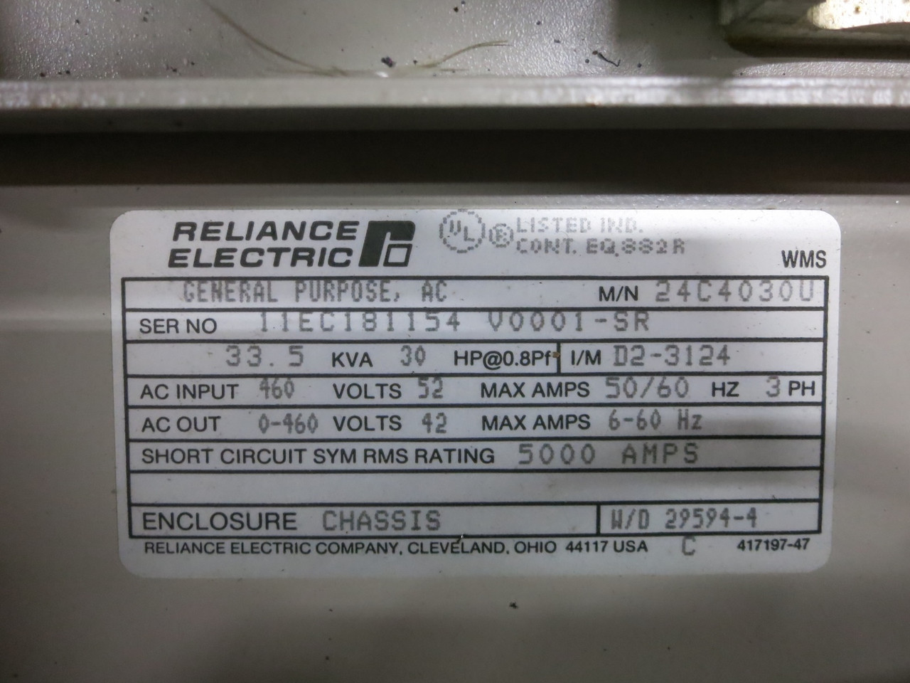 Reliance Electric 24C4030U 30 HP AC VS Drive 460V 30HP 24C4030-U 42A RE (DW4210-3)