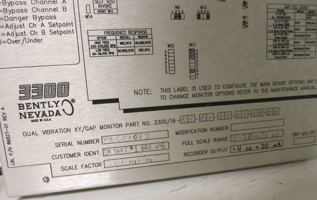 Bently Nevada Dual Vibration XY/Gap Monitor 3300/16-05-01-00-00-00-00 PWA86739 (GA1001-6)