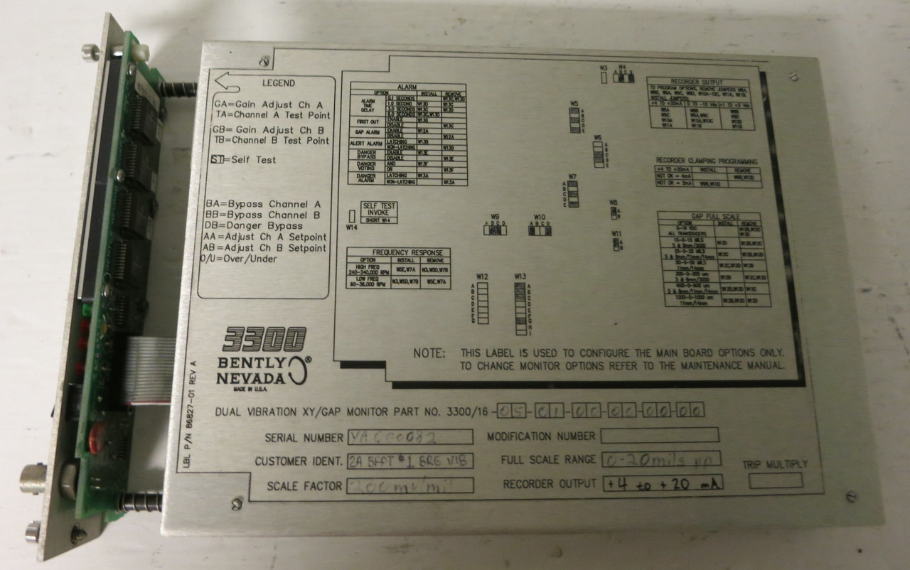 Bently Nevada Dual Vibration XY/Gap Monitor 3300/16-05-01-00-00-00-00 PWA86739 (GA1001-6)