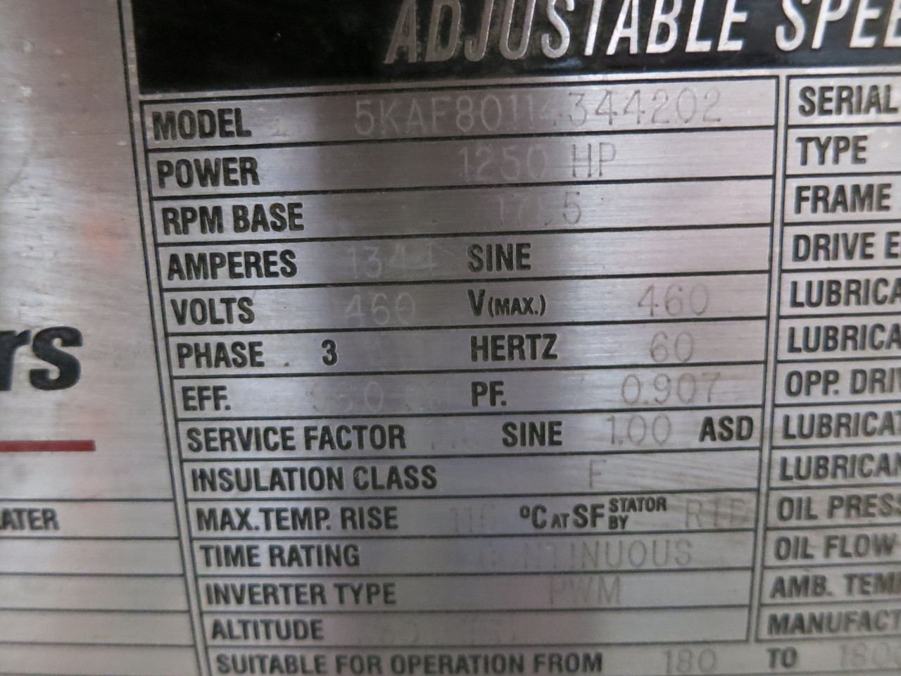 GE 5KAF80114344202 1250 HP 460V Induction Motor 1785RPM 8011S KAF TEAO 8000 A$D (GA1041-1)