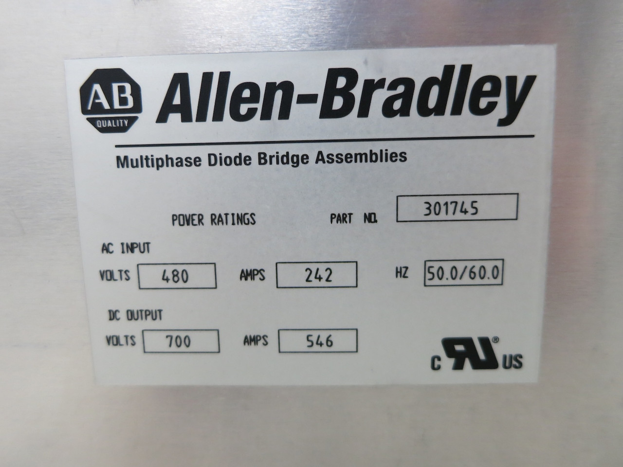 Allen Bradley 301745 Multiphase Diode Bridge 480V - 700V DC 546A Eupec 20997 (DW4352-3)