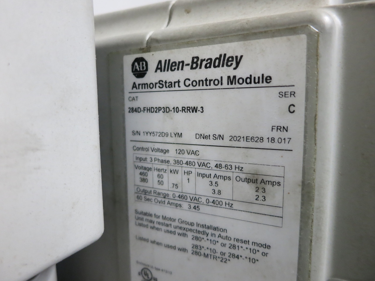 Allen Bradley 284D-FHD2P3D-10-RRW-3 ArmorStart Control Module 280D-FN-10-C Base (DW4381-6)