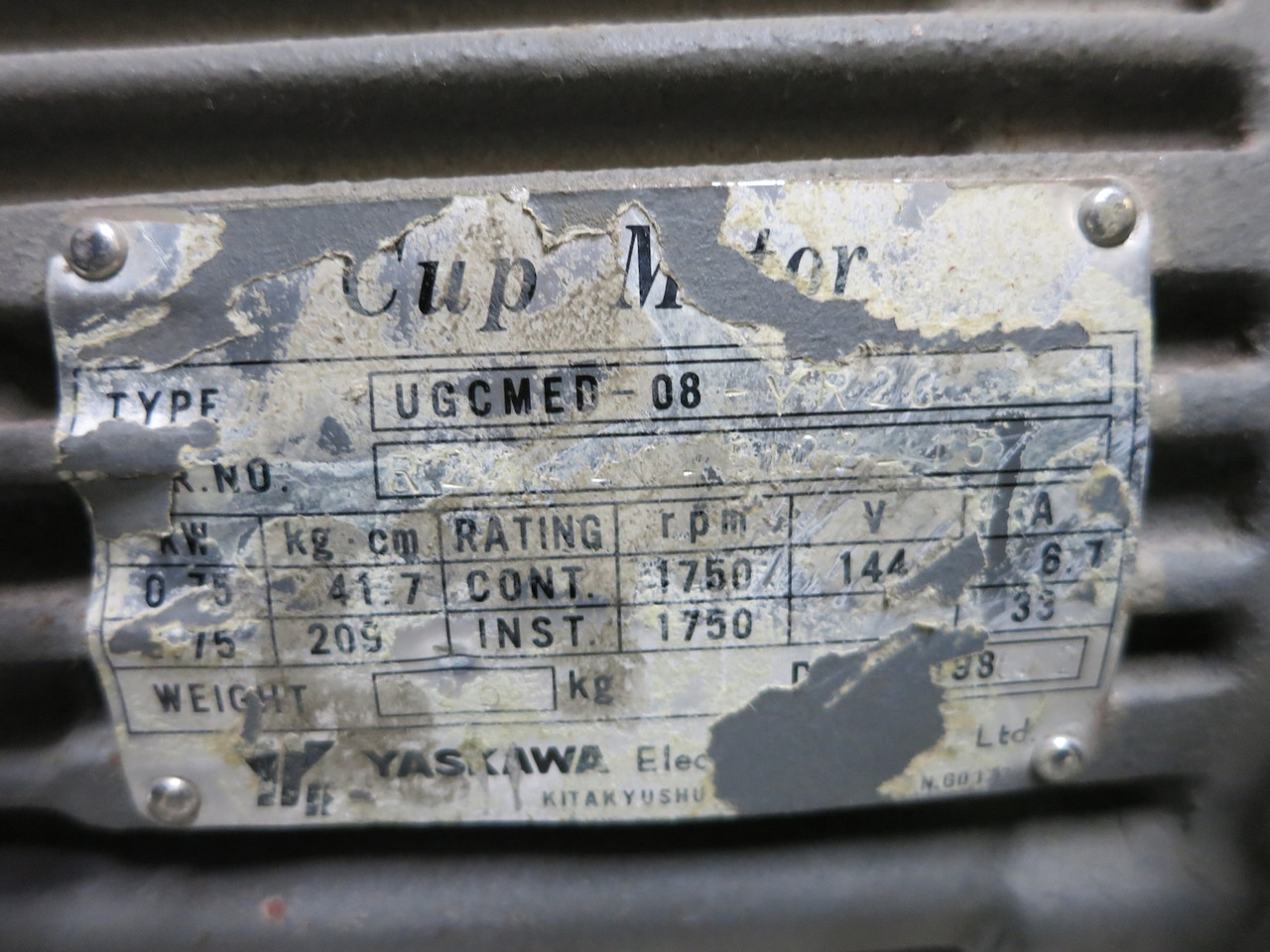 Yaskawa UGCMED-08-YR23 Servo Motor TFUE-05ZC7 Feed Back Unit 0.75kW 1750RPM 144V (DW4409-2)