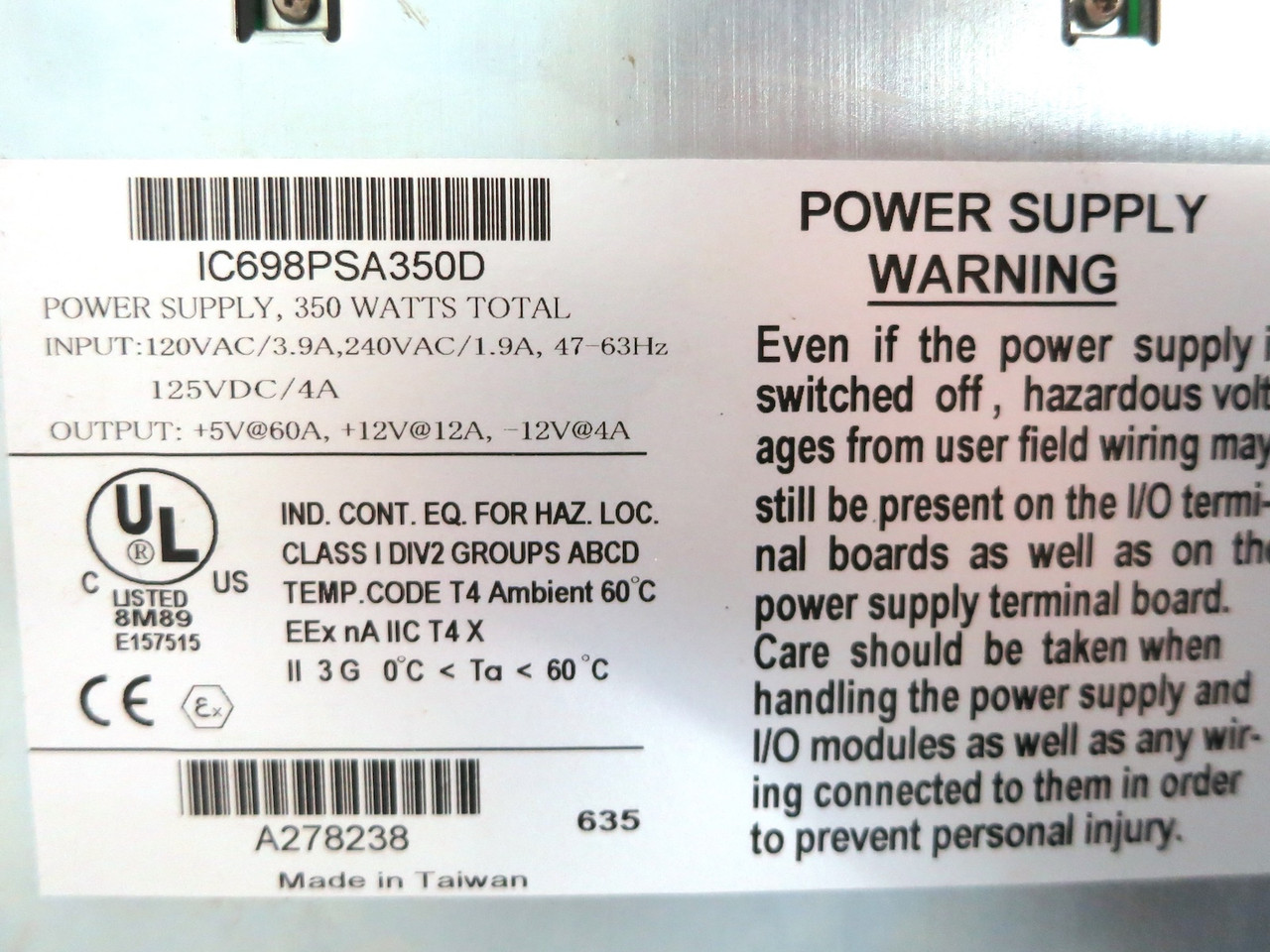 GE Fanuc IC698PSA350D Power Supply Module PLC PACSystems RX7i 350W AC PS (DW4427-1)