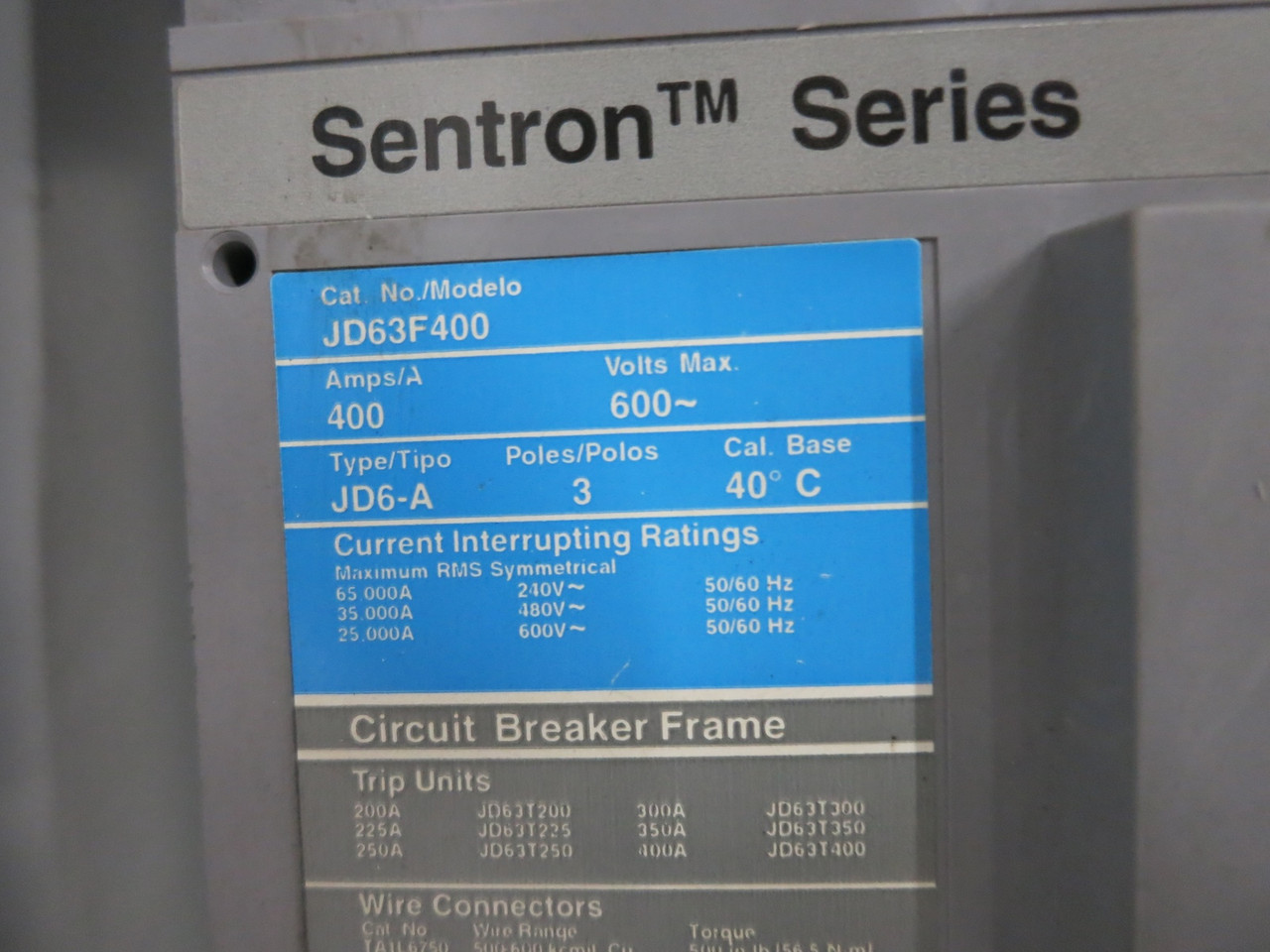 ITE BJC3400 400A 600V BD Circuit Breaker Bus Plug 3PH 3W 400 Amp BOS14355 Gould (DW4471-1)
