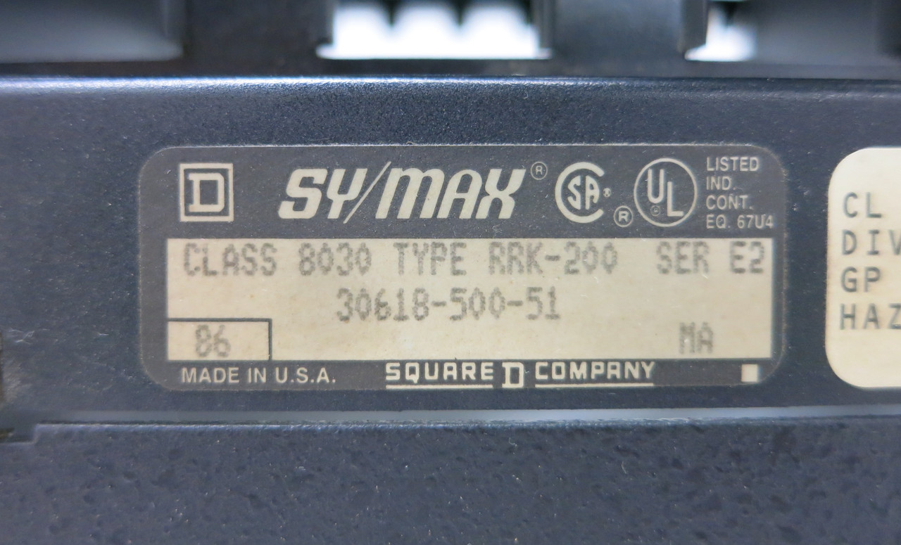 Square D Sy/Max Class 8030 Type RRK-200 30618-500-51 9-Slot Rack/Chassis Series E2 (BJ0033-2)