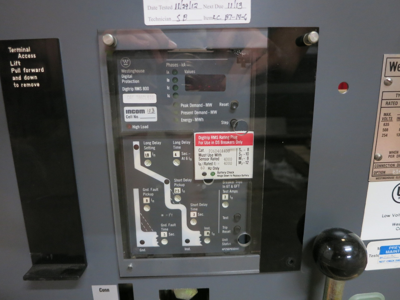 Westinghouse DS-840 4000A Power Breaker T86CLSIG Trip Unit 4000 Amp LSIG DS840 (DW4616-1)
