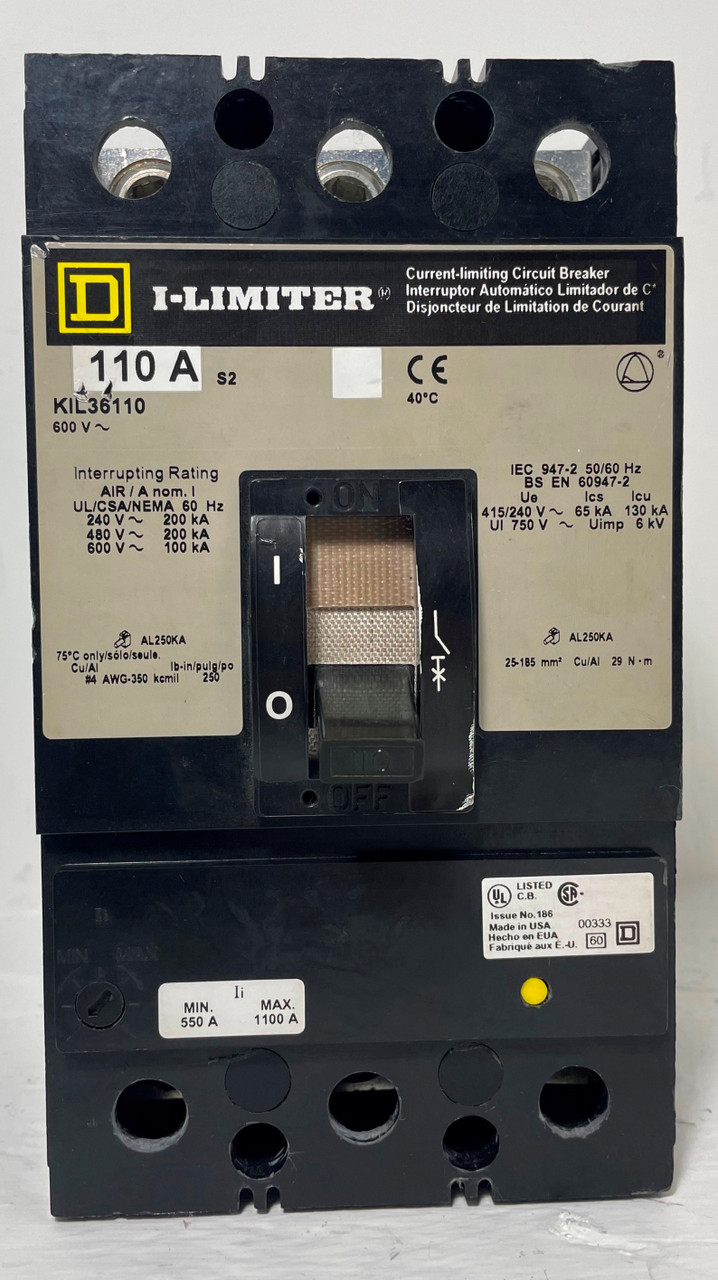 Square D KIL36110 110A I-Limiter Circuit Breaker 480/600V 3 Pole 110 Amp (EM4484-1)