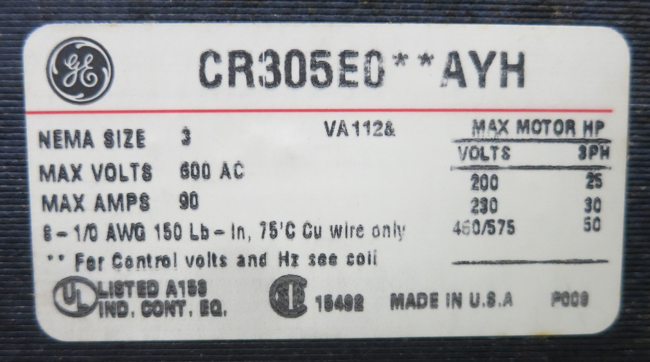 GE 8000 Size 3 Starter 100A Fusible 30" MCC Bucket CR305E0**AYH 100 Amp (BJ0075-11)