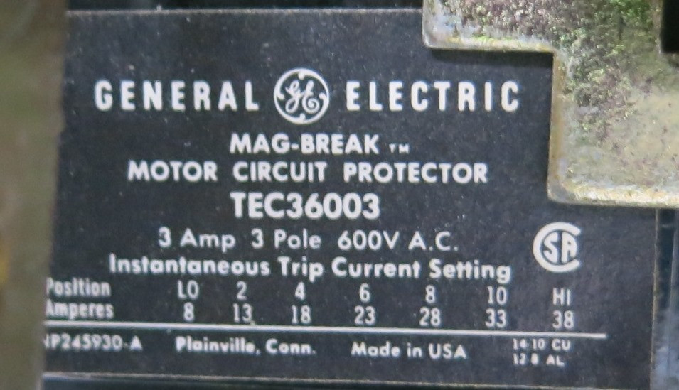 GE 8000 Size 1 Reversing Starter 3A Breaker 24" MCC Bucket CR209C022 TEC 3 Amp (BJ0095-1)
