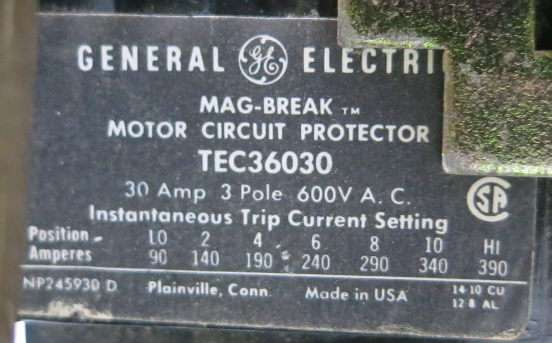 GE 8000 30 Amp TEC Breaker Size 1 CR209C0 Reversing Starter 24" MCC Bucket 30A (BJ0109-1)