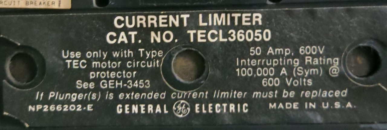 GE 8000 50A Breaker Size 3 Starter 30" MCC Bucket CR206E0 50Amp TECL (BJ0111-2)