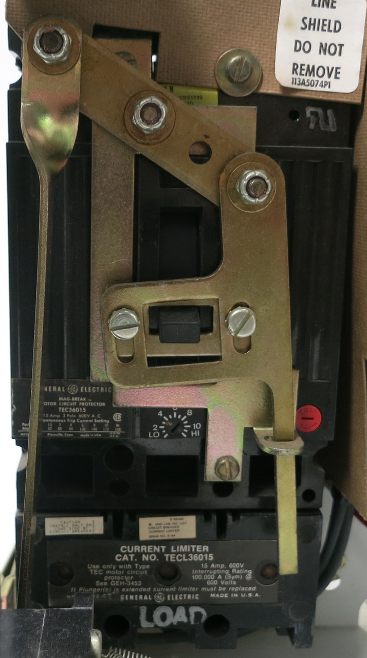 GE 8000  15 Amp TEC36015 Breaker Size 1 CR206C0 Starter 12" MCC Bucket 15A TECL (BJ0116-9)