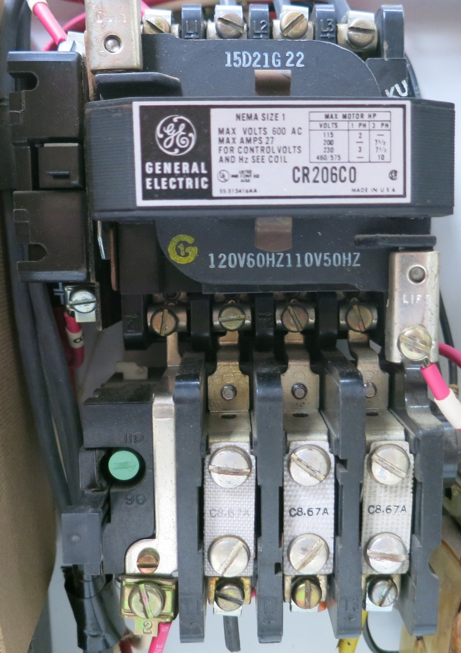 GE 8000  15 Amp TEC36015 Breaker Size 1 CR206C0 Starter 12" MCC Bucket 15A TECL (BJ0116-9)