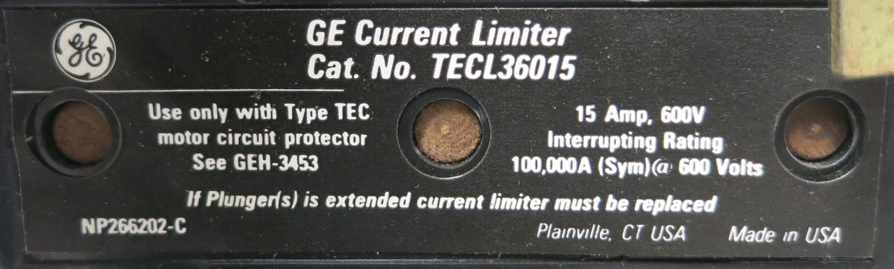 General Electric GE 8000 15A Breaker Feeder 12" MCC Bucket 15 Amp TEC36015 TECL (BJ0131-2)