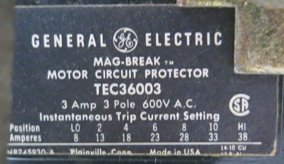 GE 8000 Size 1 Reversing Starter 3A Breaker 18" MCC Bucket TEC 3Amp CR3090000ABJA (BJ0135-1)