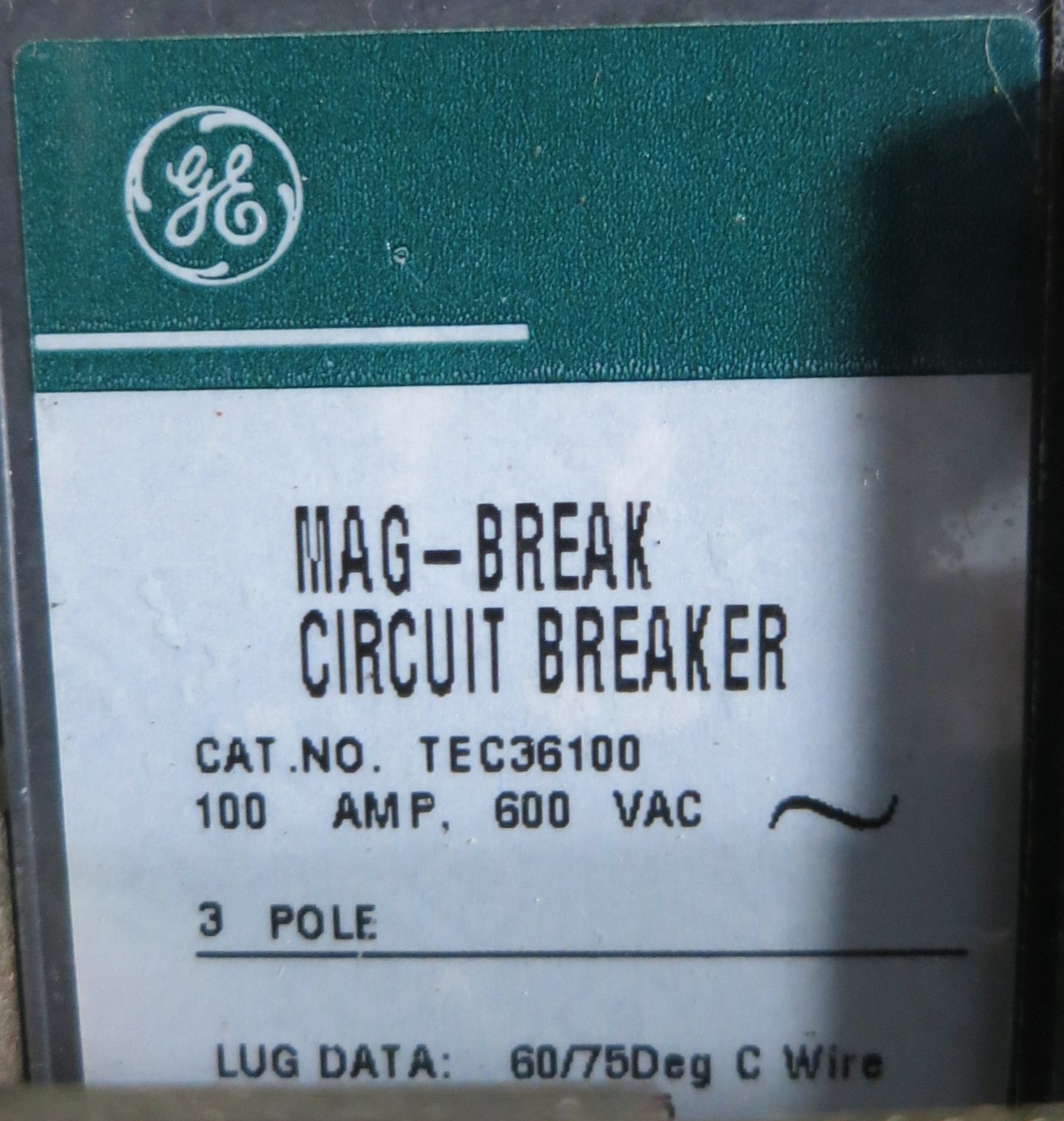 GE 8000 100A Breaker Size 3 Starter 30" MCC Bucket 100Amp TECL CR206E0 GREEN LBL (BJ0138-2)