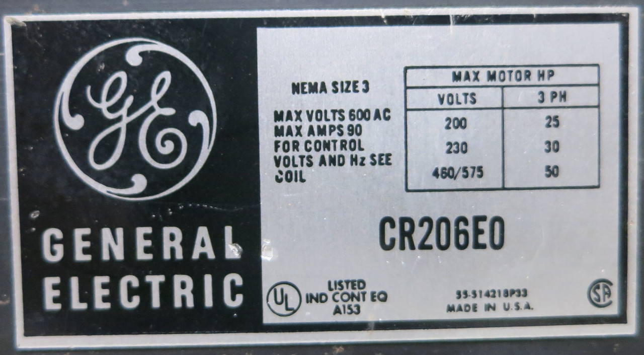 GE 8000 100A Breaker Size 3 Starter 30" MCC Bucket 100Amp TECL CR206E0 GREEN LBL (BJ0138-2)