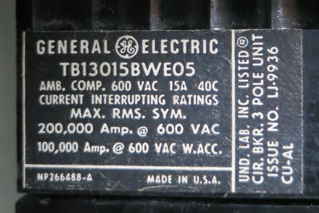 General Electric GE 8000 15A Breaker 6" MCC Feeder Bucket 15 Amp Red Handle Gone (BJ0158-1)