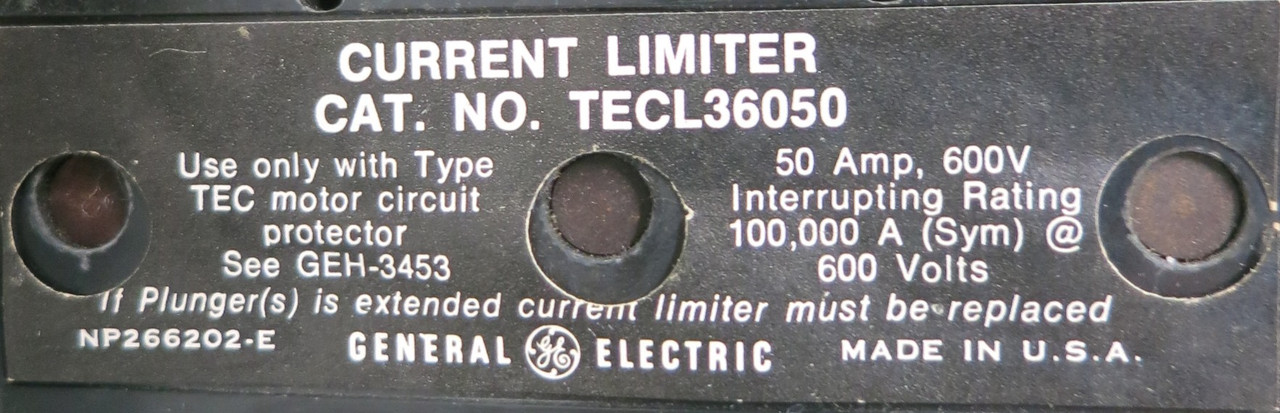 GE 8000 50A Breaker Feeder 6" MCC Bucket TEC36050 Current LImiter TECL 50Amp (BJ0161-1)