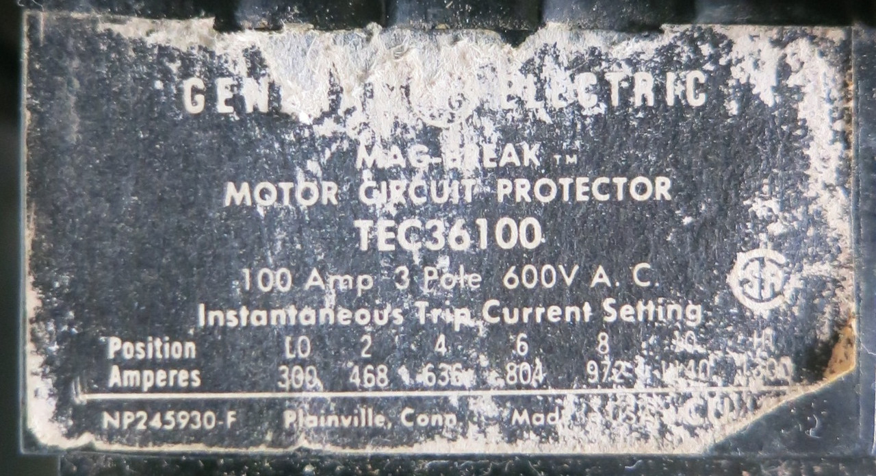 GE 8000 100A 36" MCC Starter Bucket Size 3 CR206E0 TEC36100 100 Amp (BJ0165-3)