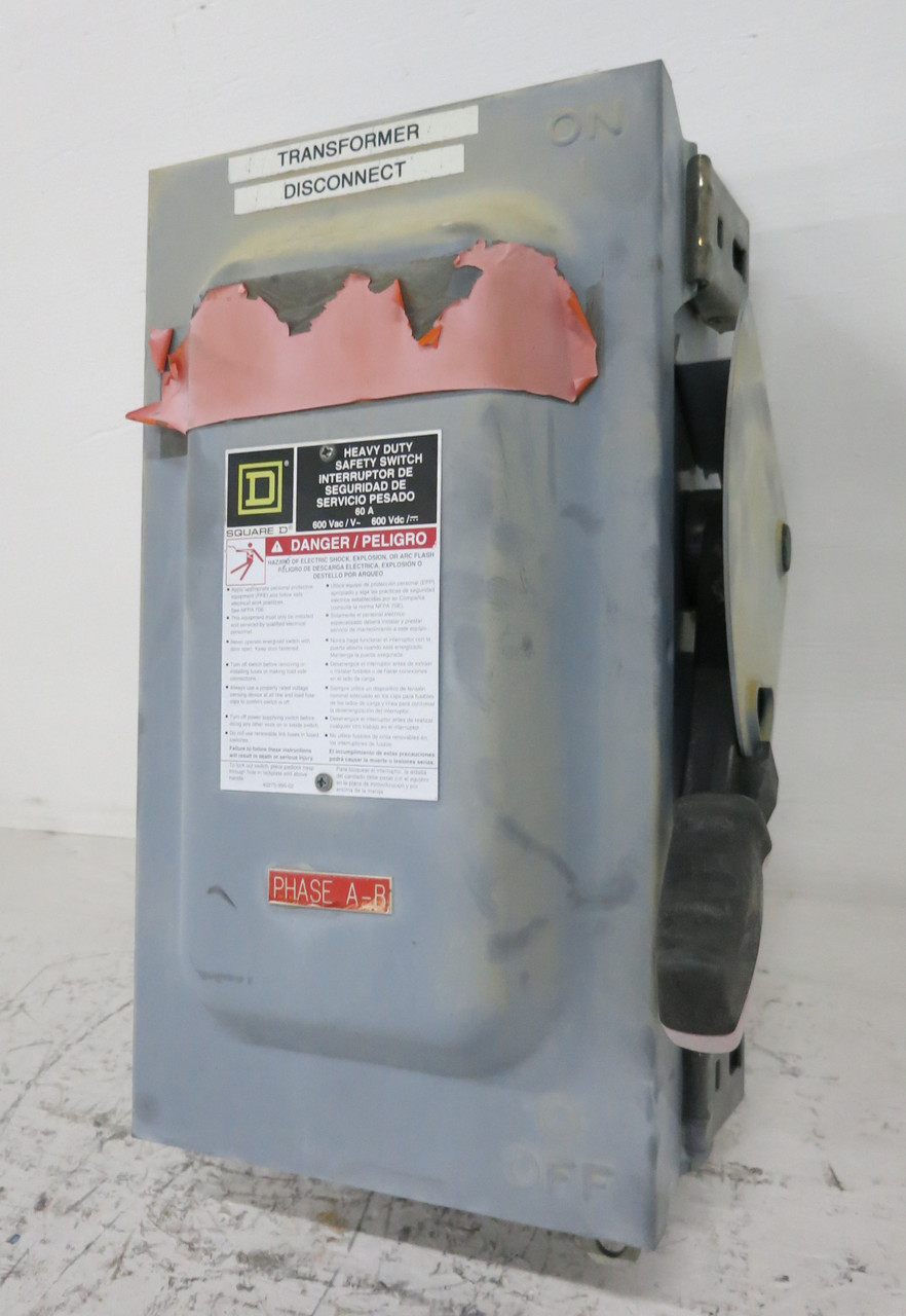 Square D H362AWK 60A Fusible Safety Switch Disconnect 600V 60 Amp H362 F06 3R (DW4795-61)