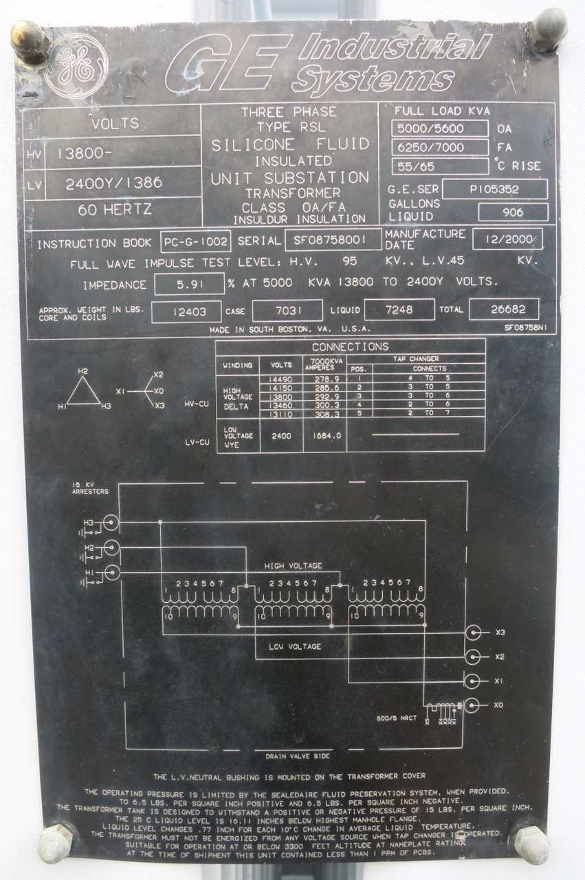 GE 5000-7000 kVA 13800 Delta 2400Y/1386 Pad Mount Oil Transformer 1684A @ 2400 V (PM3199-1)