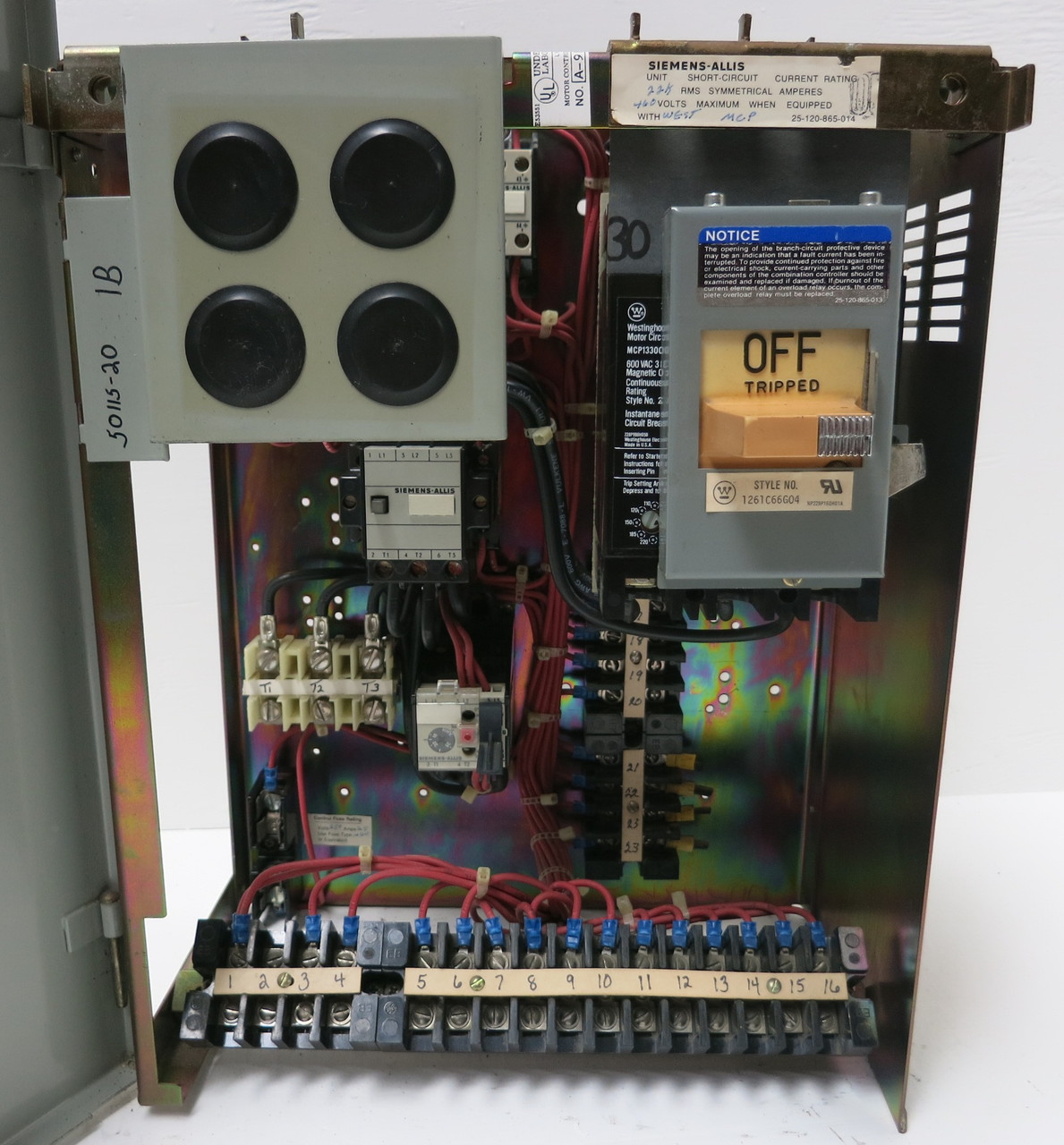 Siemens Marq 21 30A 18" MCC Starter Bucket Size 2 CXL2M*3 MCP Breaker 30 Amp ITE (BJ0176-5)