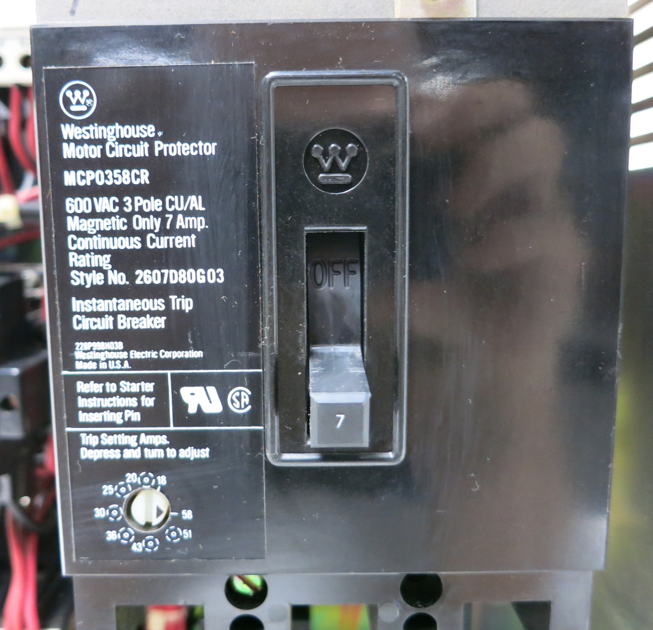 Siemens Marq 21 7A 18" MCC Starter Bucket Size 1 CXL10*3 MCP Breaker 7 Amp ITE (BJ0178-4)