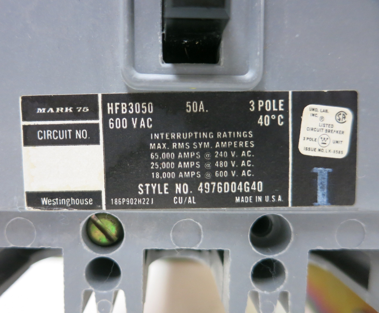 Siemens Marq 21 50A 12" MCC Feeder Bucket HFB3050 Breaker 50 Amp ITE (BJ0180-2)