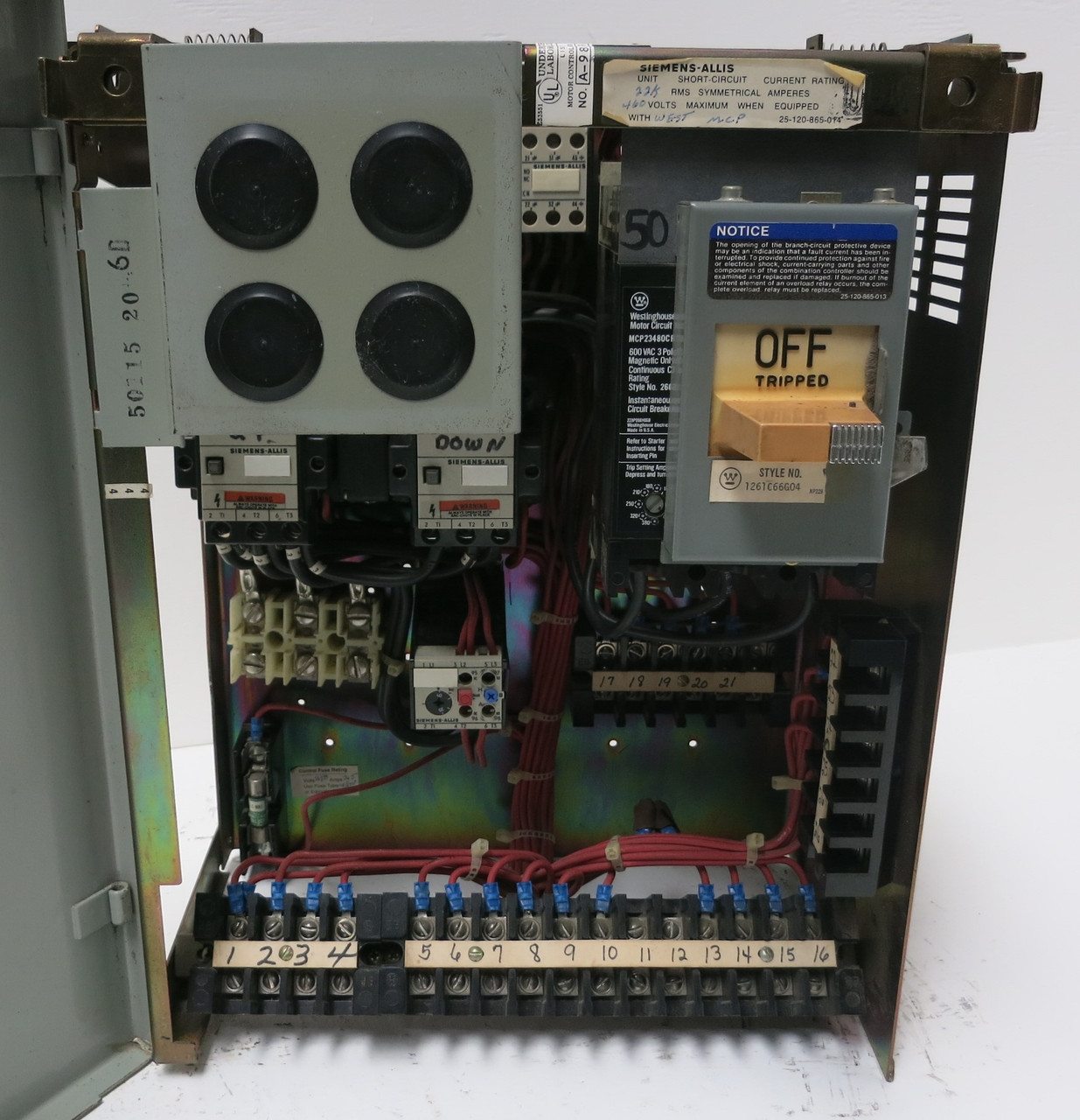Siemens Marq 21 50A 18" MCC Starter Bucket Size 1 Reversing 50 Amp Breaker ITE (BJ0194-1)