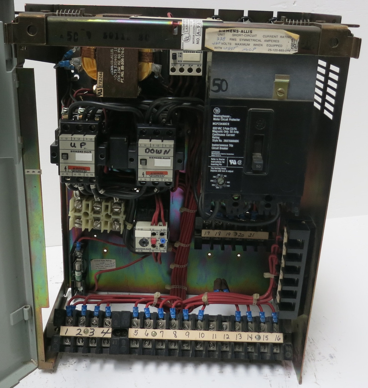 Siemens Marq 21 50A 18" MCC Starter Bucket Size 1 Reversing 50 Amp Breaker ITE (BJ0194-1)