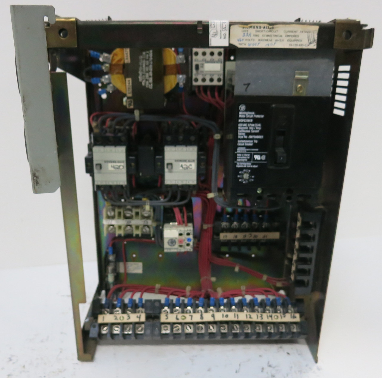 Siemens Marq 21 7A 18" MCC Starter Bucket Size 1 Reversing 7 Amp Breaker ITE (BJ0196-5)