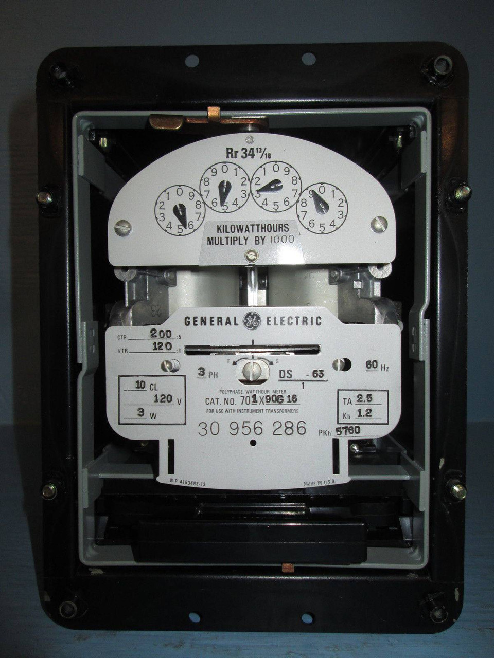 General Electric Polyphase Watthour Meter 3PH 701X90G16 Watt Hour Meter DS-63 3P (EBI2196-4)